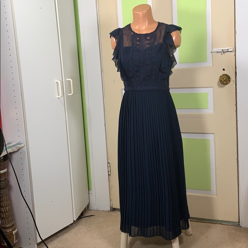 Mod cloth navy blue pleated dress M
